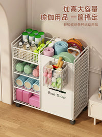 Yoga Mat Storage Rack with Basket for Home Gym Equipment, Foam Rollers, Dumbbells, and Balls