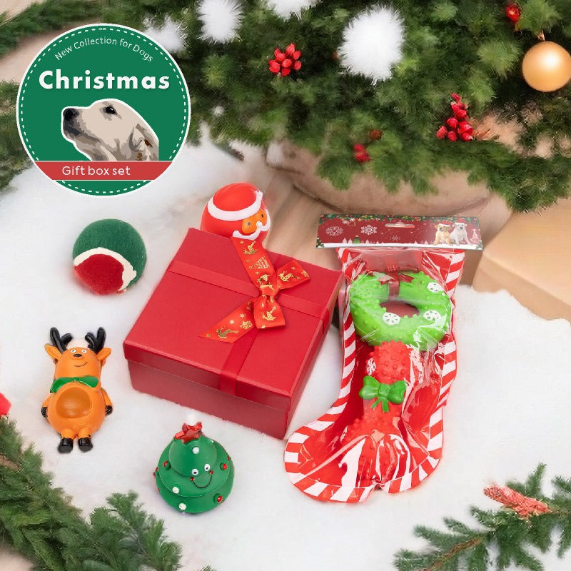 Christmas Pet Dog Toy Set with Squeaker and Chew Rope for Boredom Relief