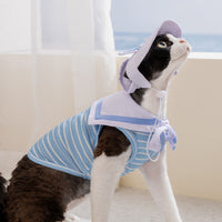 Breathable Mesh Pet Sailor Collar Outfit for Cats and Dogs, Lightweight Spring Summer Two-Piece