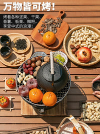 Dayihe Cast Iron BBQ Grill Set for Outdoor Charcoal Grilling and Tea Ceremony