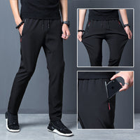 Men's Ice Silk Casual Straight-Leg Pants with Zipper, Thin Summer Breathable Elastic Trousers