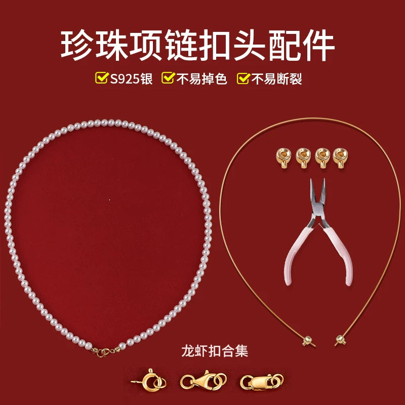 S925 Sterling Silver Lobster Clasp Kit for Pearl Necklace & Bracelet DIY