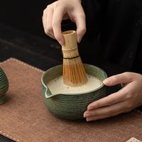 Handmade Ceramic Matcha Bowl with Wavy Pattern for Traditional Tea Ceremony