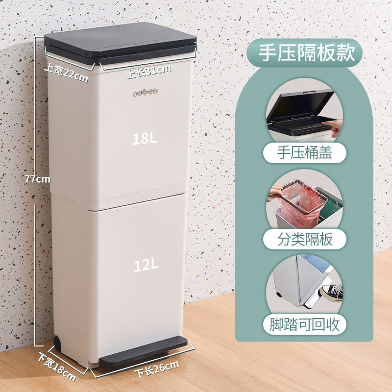 Household Kitchen Dual-Layer Waste Bin with Dry/Wet Separation and Smart Sensor