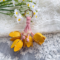 Elegant Tulip Flower Leather Keychain for Bags, Keys, and Phones