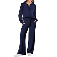 Women's Fashion Casual Tracksuit Set with Zip-Up Hoodie and Wide-Leg Pants
