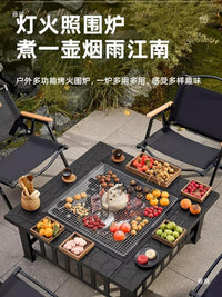 Outdoor Camping BBQ Grill Table with Heating Function and Charcoal Stove for Patio
