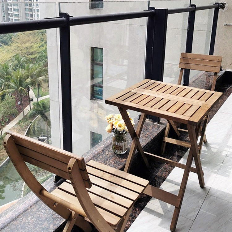 Outdoor Folding Solid Wood Bistro Set with Square Table and Chairs