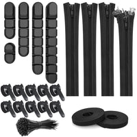 Self-Rolling Braided Cable Sleeve Organizer Kit with Adhesive Cable Clips and Reusable Fastening Ties for Home Office