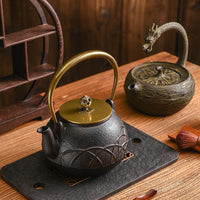 Cast Iron Teapot with Copper Handle and Lid, 1200ml Japanese Style Kettle for Boiling Water