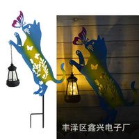 Outdoor Solar Powered Waterproof Metal Cat Silhouette Garden Stake Light for Yard and Patio Decoration