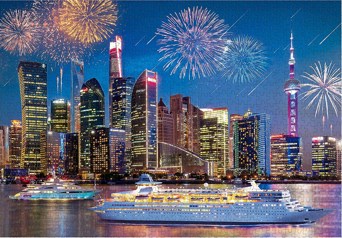 Shanghai City Night View Jigsaw Puzzle for Adults and Kids, 1000 Pieces Wooden Educational Toy