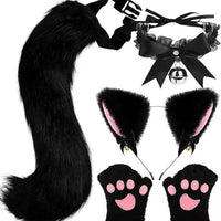 Cute Cat Ear Headband Bell Set with Paw Gloves and Tail for Cosplay