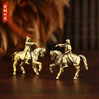 Brass Genghis Khan Miniature Figurine on Horseback for Micro Landscape Decor