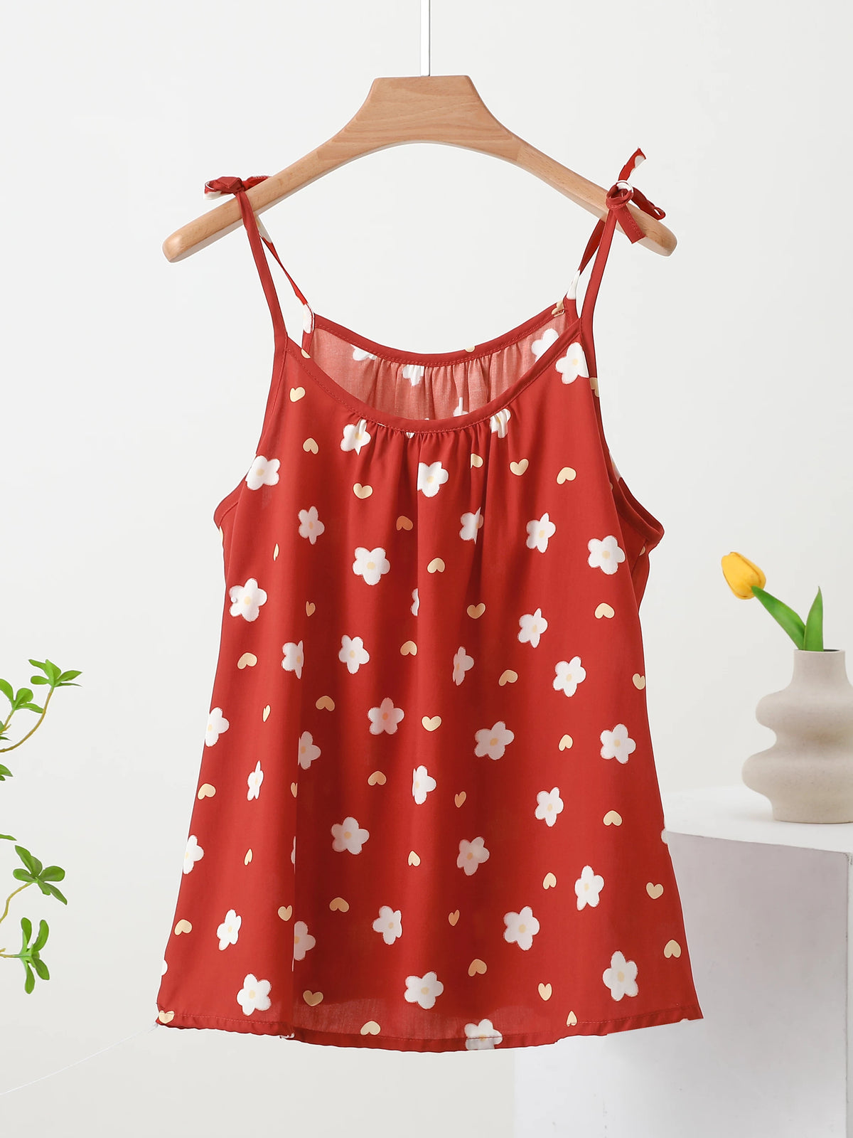 Women's Cotton Rayon Sleeveless Tank Top with Print, Loose Fit, Plus Size, Summer Sleepwear
