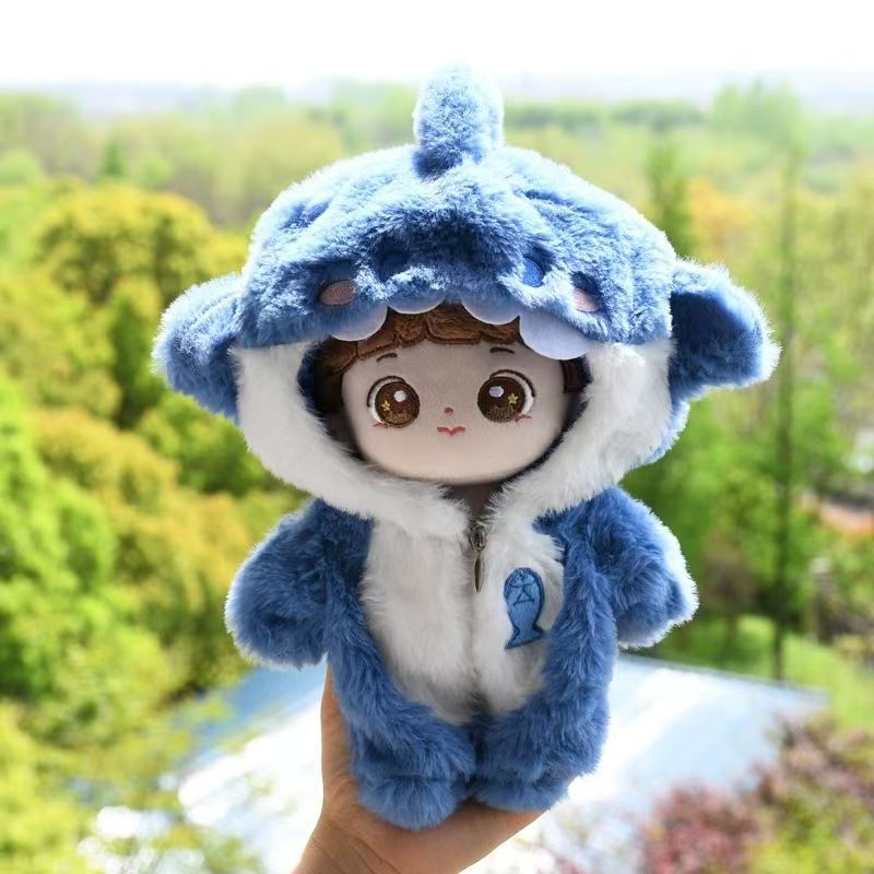 Shark Doll Clothes Cotton Plush Jumpsuit with Hood for 10-20cm Dolls