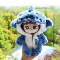 Shark Doll Clothes Cotton Plush Jumpsuit with Hood for 10-20cm Dolls