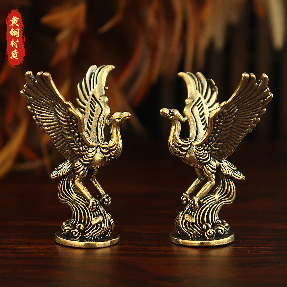 Vintage Brass Phoenix Figurine for Micro Landscape & Home Decor