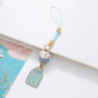 Japanese Lucky Cat Ceramic Keychain Charm for Bags and Car Keys