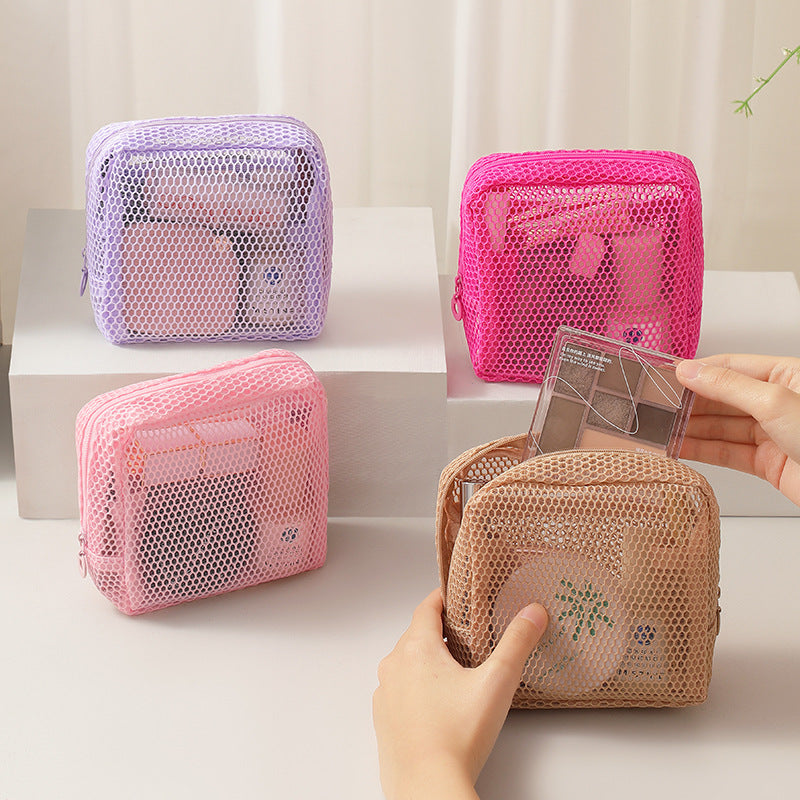 Dopamine Color Mesh Cosmetic Bag Portable Lipstick Square Storage Pouch