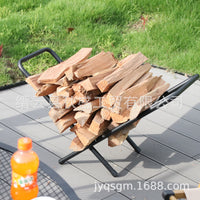 Wrought Iron Firewood Rack Outdoor Camping Log Storage Holder BBQ Wood Stacker Fireplace Moisture-proof Portable