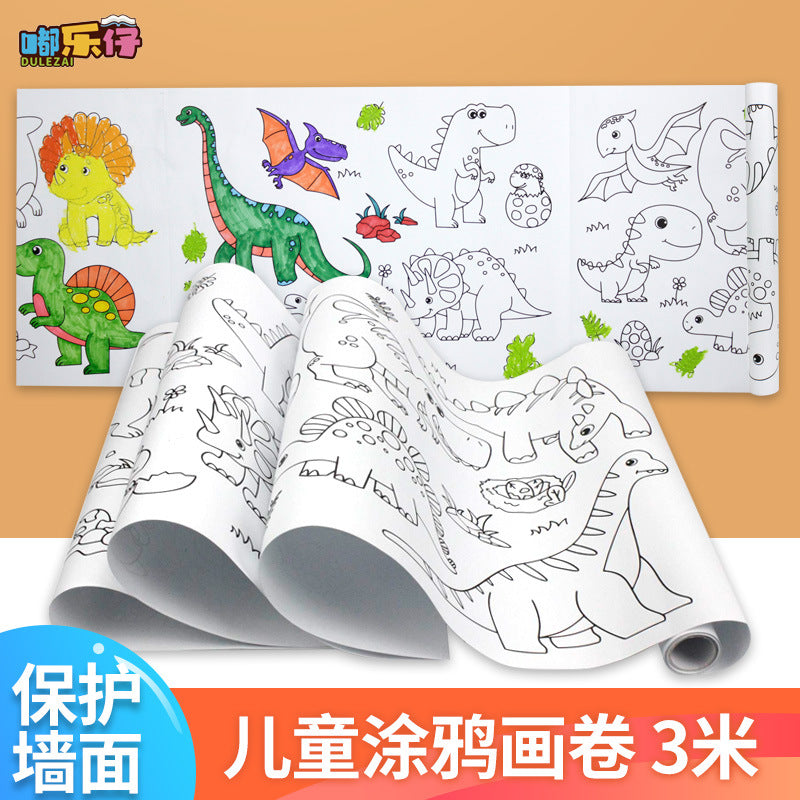 Kids' 3-Meter Thickened Coloring Paper Roll for Wall Mounting, Mess-Free Drawing Activity