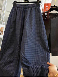 Plus Size Plaid Wide-Leg Pants for Women, Loose Fit Straight Trousers