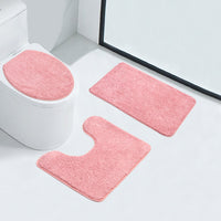 Faux Cashmere Absorbent Non-Slip Bathroom Mat Set - Solid Color Plush Toilet Rugs for Home