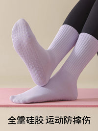 Women's Mid-Calf Yoga Pilates Socks with Full Silicone Grip, Cotton Blend, for All Seasons