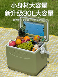 30L Green Portable Electric Cooler for Camping, Car, and Home Use