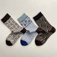 Japanese Retro Polka Dot Color Block Mid-Calf Socks for Women - Breathable Cotton