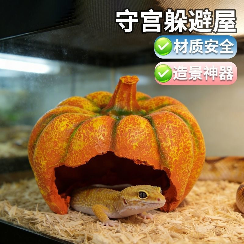 Reptile Hideout House Decoration for Corn Snakes Geckos Lizards, Resin Pumpkin/Tree Stump Design