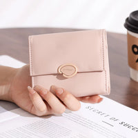 Women's Korean Fashion PU Leather Short Tri-fold Wallet with Buckle Closure