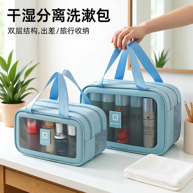 Portable Waterproof Travel Toiletry Bag for Women, Large Capacity Double-Layer Wet and Dry Separation Cosmetic Organizer