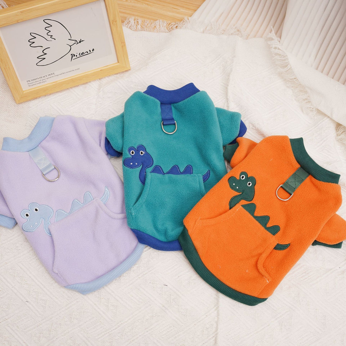 Pet Fleece Hoodie for Small Dogs and Cats - Winter Warm Dinosaur Design