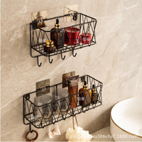 No-Drill Wall-Mounted Bathroom Shelf with Hooks