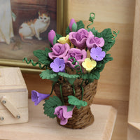 1:12 Miniature Dollhouse Garden Balcony Resin Flower Ornament Woven Purple Rose