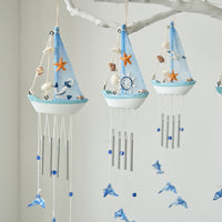 Mediterranean Style Wooden Sailboat Wind Chime Decor