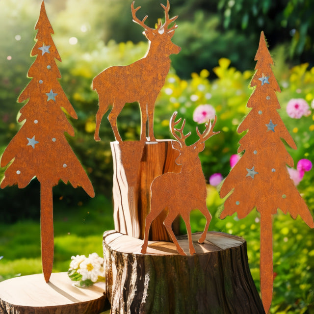 Halloween Christmas Rusty Metal Garden Stakes Outdoor Home Decor Ornaments
