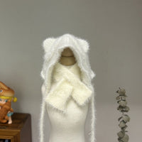 BJD Doll Plush Cat Ear Hat and Scarf Set for 1/6 and 1/4 Scale Dolls