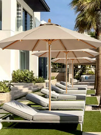 Outdoor Patio Umbrella with Wood Grain Finish, Heavy-Duty Windproof Sunshade for Beach and Resort