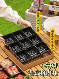 Disposable Picnic Bento Box with 9 Compartments for Hotpot BBQ Fruit Outdoor Camping
