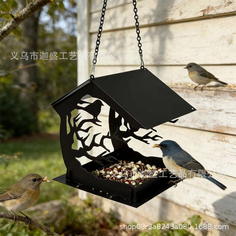 Metal Bird Feeder House Hanging Outdoor Garden Decor
