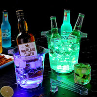 Acrylic Champagne Ice Bucket with Double Handles, LED Luminous Beer Cooler for Bar KTV