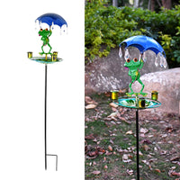 Outdoor Iron Bird Bath & Feeder with Garden Stake, Frog Design