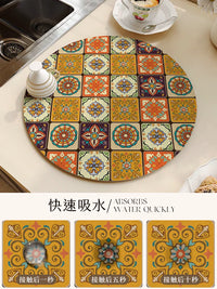 Kitchen Diatomaceous Earth Absorbent Mat for Countertops, Round American Style Tea Tray, Faucet, Cup, Dish, and Sink Drying Mat