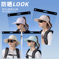 Women's Summer Outdoor Sun Protection Hat with Wide Brim and Ponytail Hole, Breathable Topless Fisherman Hat for Hiking and Fishing