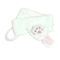 Sweet Rabbit Ear Plush Scarf with Cat Paw Pin, Japanese Style Winter Warm Cross Scarf