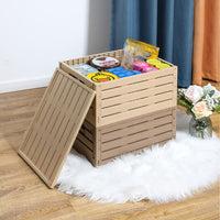 Foldable Wood Grain PP Storage Box with Lid, Stackable Organizer for Snacks, Toys, and Wardrobe