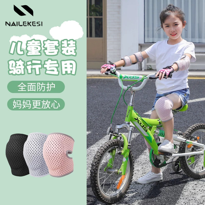 Kids' Cycling Knee and Elbow Pads Set for Bicycles and Mountain Bikes, Breathable and Adjustable